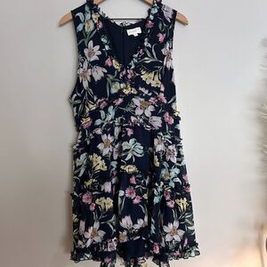 Apricot Floral Tiered Ruffle Dress